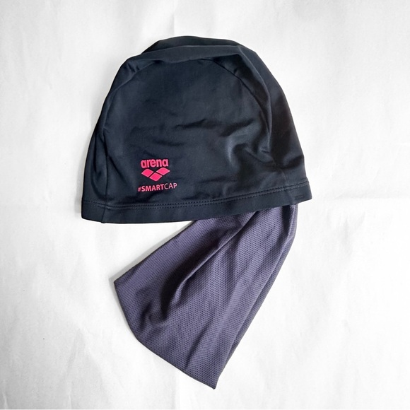 New Arena Smart Cap Adult Black Long Hair 2 in 1 Headband & SwimCap One Size - Picture 2 of 8